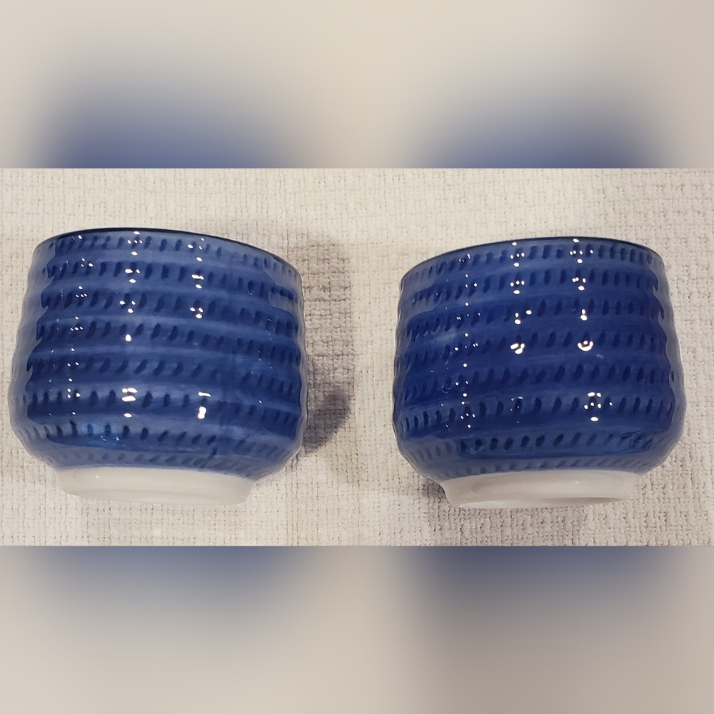 PIER 1 Blue & White Ceramic Mini Pots / Cups